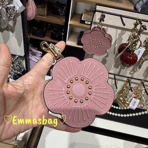 NWT Coach Tea Rose Pouch Bag Charm Wallet Gold/Peony Pink Smooth Leather CDB15